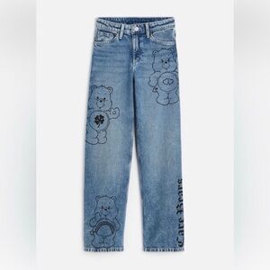 H&M Care Bears Wide Leg‎ Jeans Youth 12–13 Blue Graphic Denim